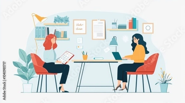 Fototapeta Strategic Career Goal Setting Session with Mentor in Professional Office Setting, Supportive and Aspirational Mood