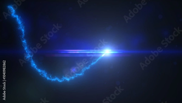 Fototapeta Blue Wavy Lines of Light with Turbulence Particles and Lens Flare, Widescreen 4K Resolution