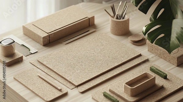 Obraz Eco friendly stationery set made from recycled paper, perfect for sustainable living