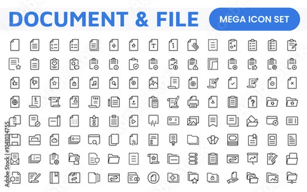 Fototapeta Document Management Icon Set. Streamlined icons for organizing, storing, and sharing files, perfect for productivity apps, cloud storage, and business workflows.