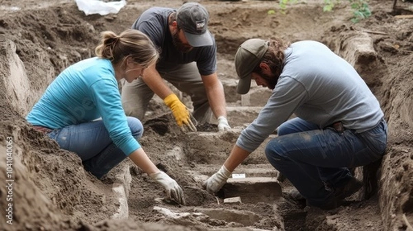 Fototapeta Conservation in archaeological digs, focusing on protecting fragile artifacts and maintaining historical integrity.