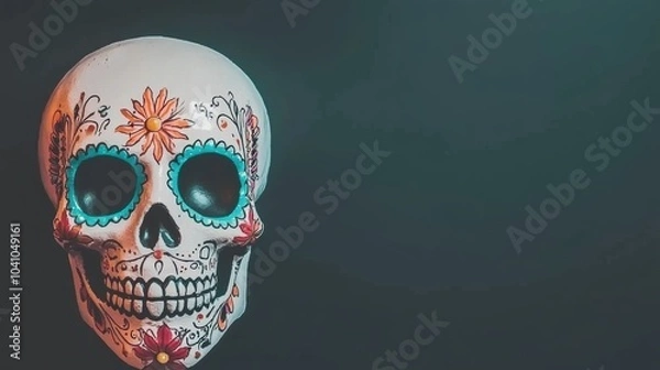 Fototapeta Ornate Skull with Vibrant Floral for Day of the Dead