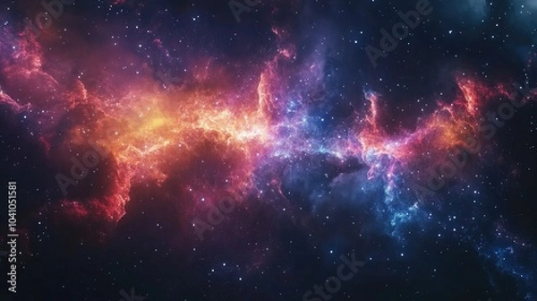 Fototapeta Dazzling galaxy with glowing stars and colorful nebulas, radiating in deep space, representing the infinite wonders of the cosmos