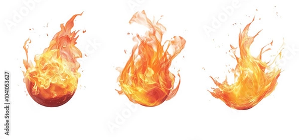 Fototapeta three set of fire flame collection isolated transparent background