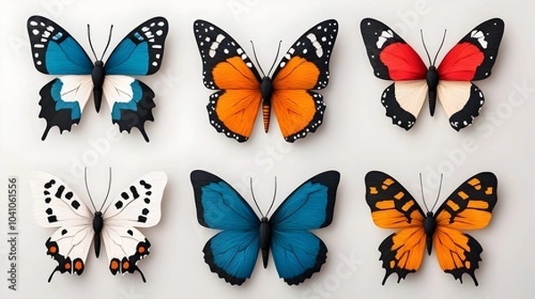 Fototapeta Vibrant and Colorful Papercut Butterfly Silhouette with Textured Abstract Backdrop  Delicate and Elegant Digital Perfect for Seasonal Floral or Decorative Designs