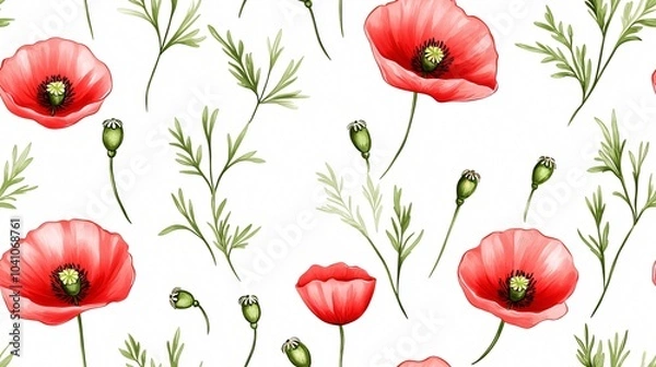 Fototapeta Vibrant Poppy Floral Pattern for Creative Design Projects