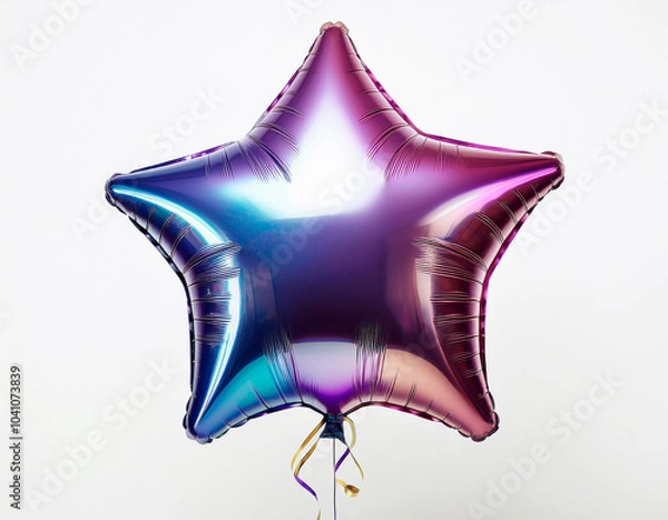 Fototapeta Multicolored and shiny star-shaped party balloon. With white background