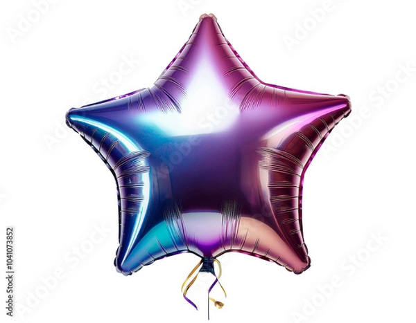 Fototapeta Multicolored and shiny star-shaped party balloon. With white background