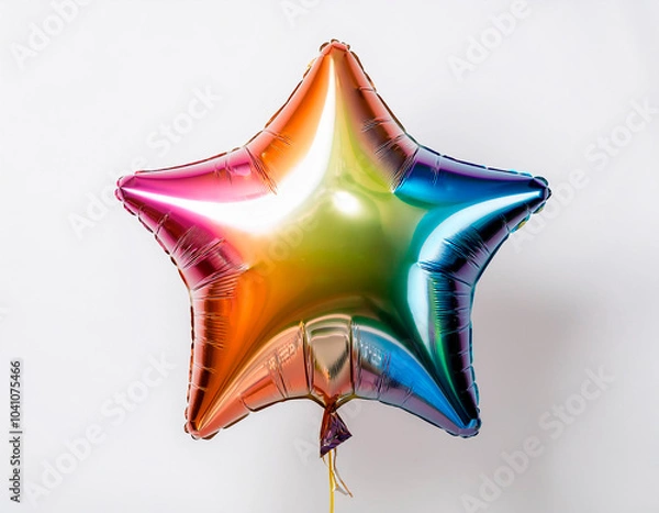 Fototapeta Multicolored and shiny star-shaped party balloon. With white background