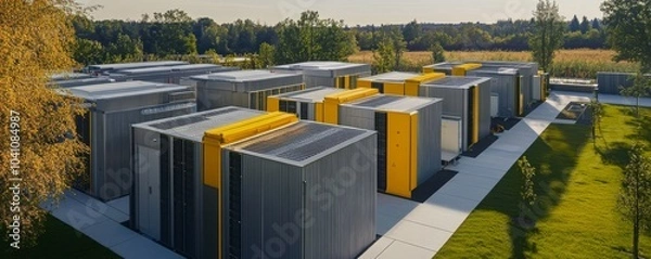 Fototapeta Aerial view of a high-tech data center complex