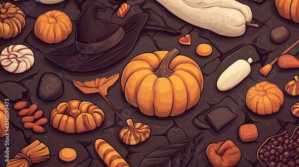 Obraz spooky halloween 3D element pumpkin and hat