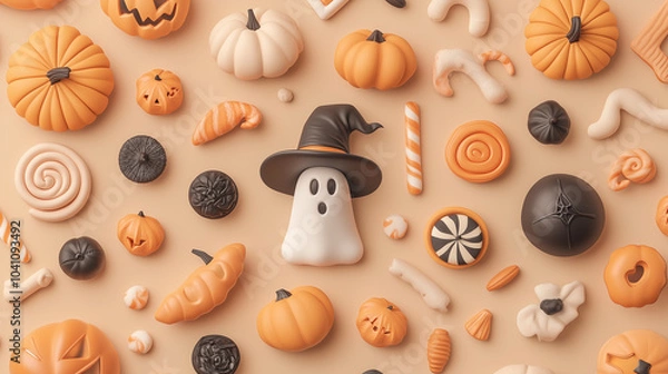 Obraz spooky halloween 3D element pumpkin and hat