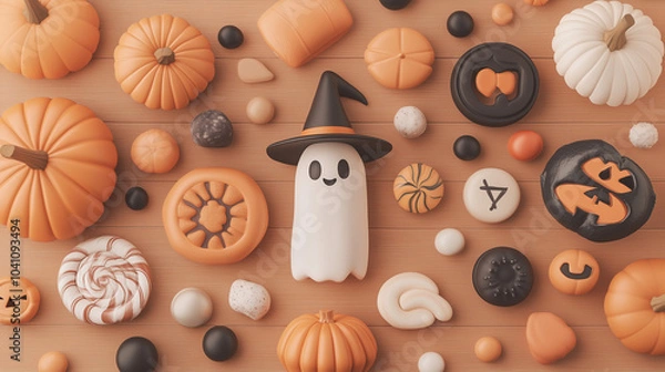 Obraz spooky halloween 3D element pumpkin and hat