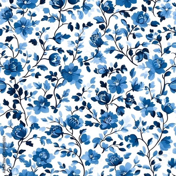 Obraz Cute blue floral pattern with white background