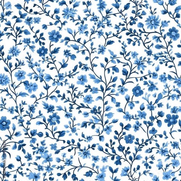Obraz Beautiful small blue floral pattern with white background.