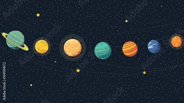 Fototapeta A clean, modern vector illustration of planets in the solar system with minimalistic designs.