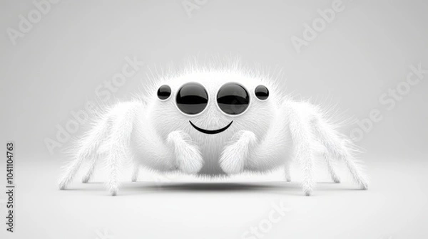 Fototapeta A cute white cartoon spider with large eyes and a smile.