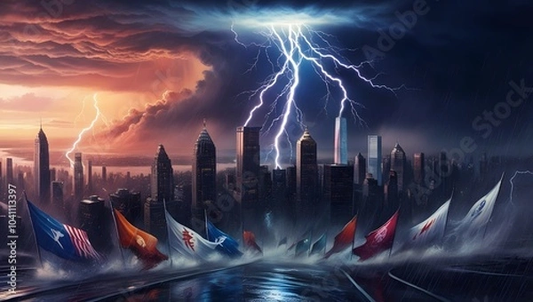 Obraz Thunderstorm over city.