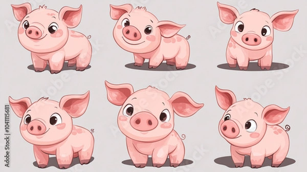Fototapeta Cute pig cartoon vector set.