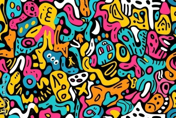 Fototapeta A colorful mix of cats and dogs gathered together on a dark background, showcasing various animal personalities