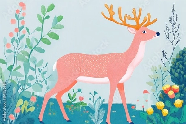 Obraz Illustration of a Reindeer in a Natural Landscape