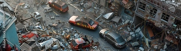 Fototapeta Visualize the chaos of disaster scenes with immersive 3D illustrations of natural calamities and their aftermath