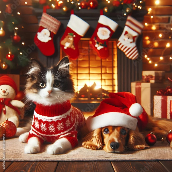 Obraz cute christmas pet background