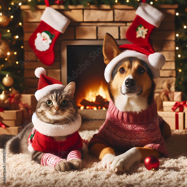 Obraz cute christmas pet background