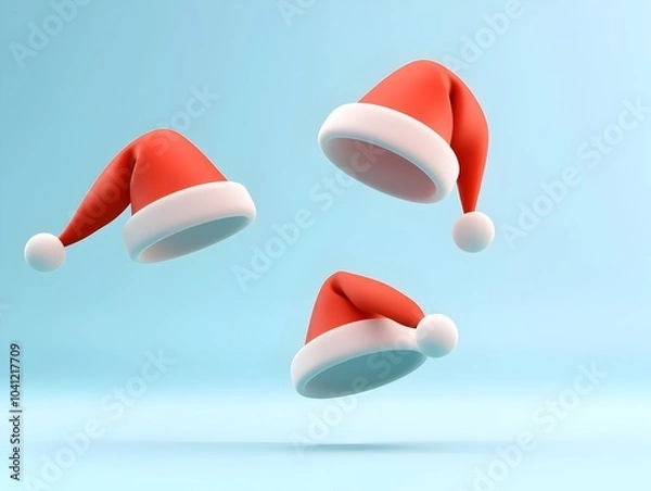 Fototapeta Minimalist 3D Floating Santa Hats on Seamless Winter Background