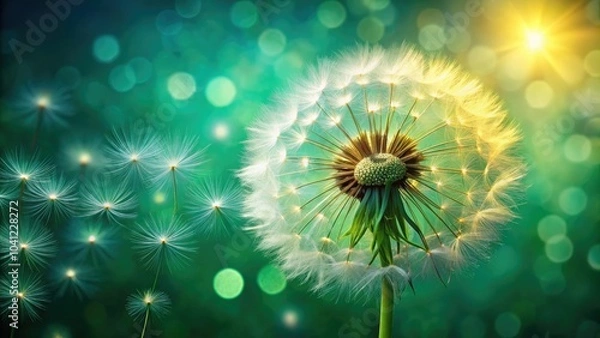 Fototapeta Dandelion Dreams: Captivating Conceptual Photography with Green Background