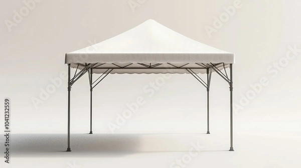 Obraz A simple white gazebo with a pointed roof and metal framework sits against a neutral background. Perfect for outdoor gatherings and events.