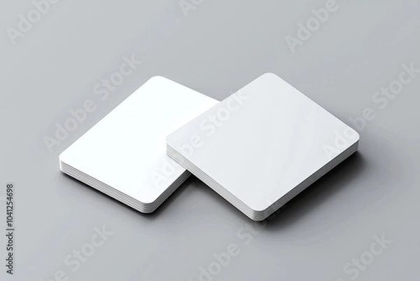 Obraz White blank business card mockup on a gray background, 3D rendering. Two cards with rounded corners, a mock-up template for design presentation of products or services