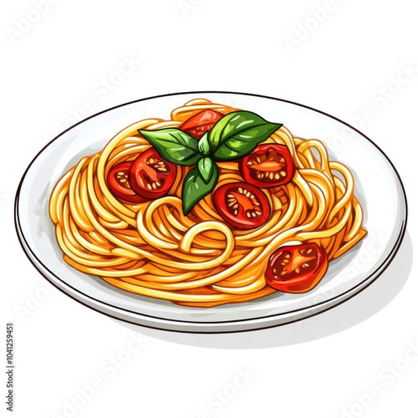 Obraz Spaghetti with Tomato Sauce, a vibrant dish featuring twirls of pasta coated in rich red sauce, garnished for an appetizing presentation.
