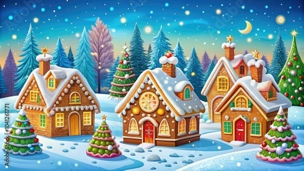 Fototapeta Experience the magic of a charming gingerbread house, decorated with sugary delights and twinkling lights, embodying the spirit of a festive Christmas wonderland.