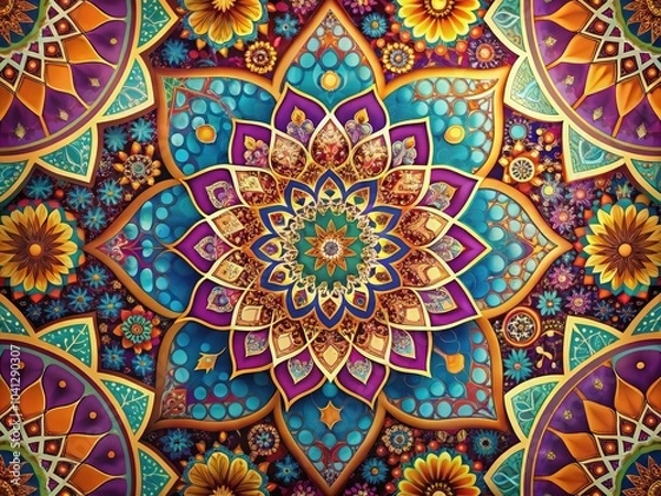 Fototapeta Graceful Islamic banner showcasing exquisite hand-drawn mandala patterns, designed for Ramadan and Eid celebrations, enhancing the atmosphere with a blend of elegance and spirituality.
