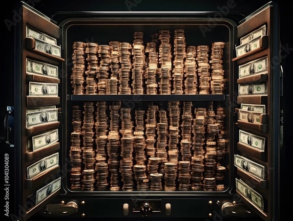 Fototapeta Safe box with money inside 3