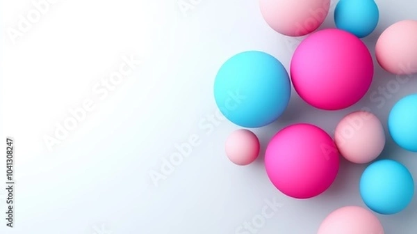 Fototapeta Collection of colorful balls arranged in a pattern on a white background. Concept of playfulness and creativity, as the balls are arranged in a visually appealing and dynamic way.