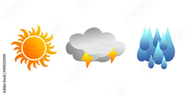 Obraz Vector set of weather, sun, clouds, water. Sunny, Cloudy, Rainy.