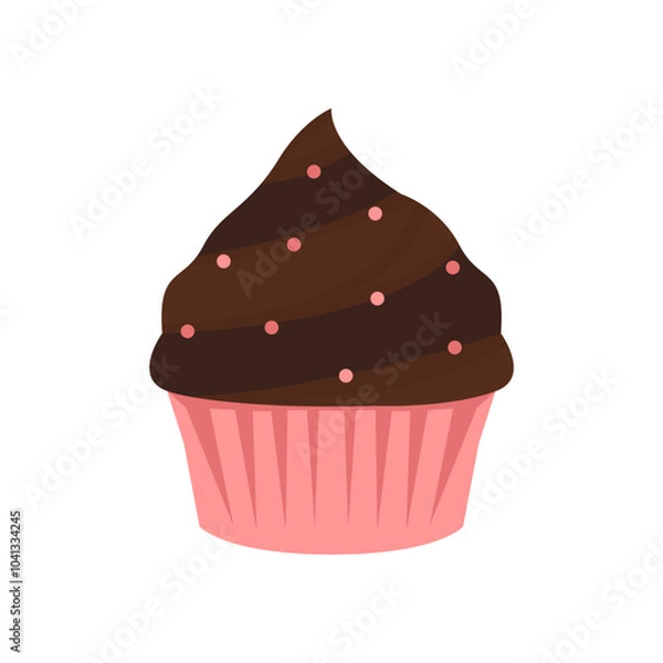 Obraz Sweet chocolate cup cake, vector illustration of chocolate cake on a white background.