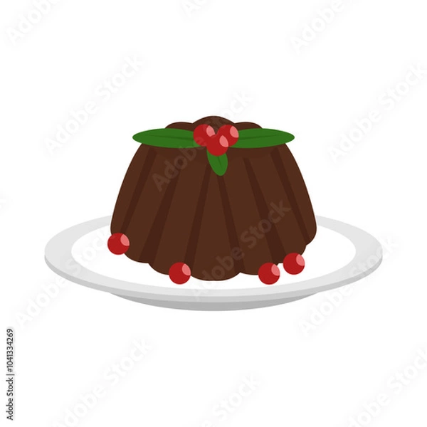 Obraz Fresh sweet chocolate pudding, vector illustration of chocolate pudding on a white background.