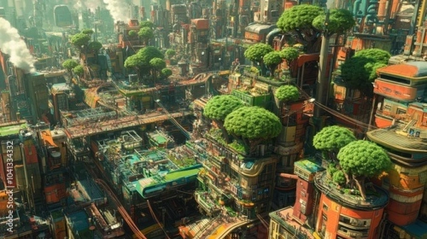 Fototapeta Futuristic Cityscape with Greenery and Urban Design