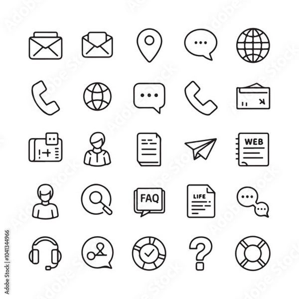 Fototapeta Customer Support and Communication Icon Set - Blue Outline Vector Design