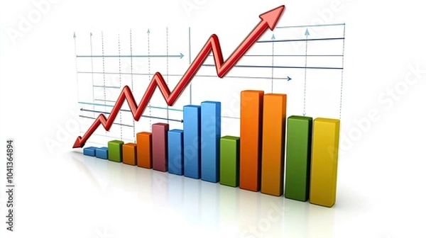 Fototapeta Dynamic Growth Chart with Rising Arrow and Bars