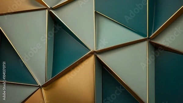 Fototapeta Intricate Teal and Gold Geometric Patterns with 3D Effect
