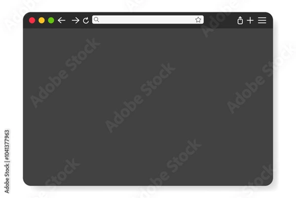 Fototapeta Browser window. Blank, minimalistic, interface, user-friendly, empty, technology, online, navigation, desktop, tab, display, dark mode, light mode, contrast, web design, internet, template, browsing