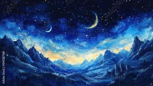 Fototapeta Mountainscape Under a Starry Sky
