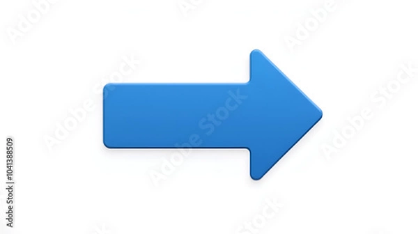 Fototapeta A bright blue arrow pointing to the right, symbolizing direction and movement, displayed on a plain white background, creating a clear and bold visual statement
