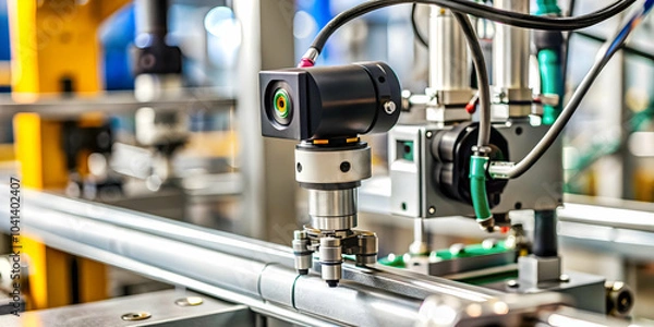 Obraz Macro Close-Up AI Powered Sensor Manufacturing Equipment Optimization Copy Space - Photo Stock Concept for Monitoring Production Efficiency with Advanced Sensors