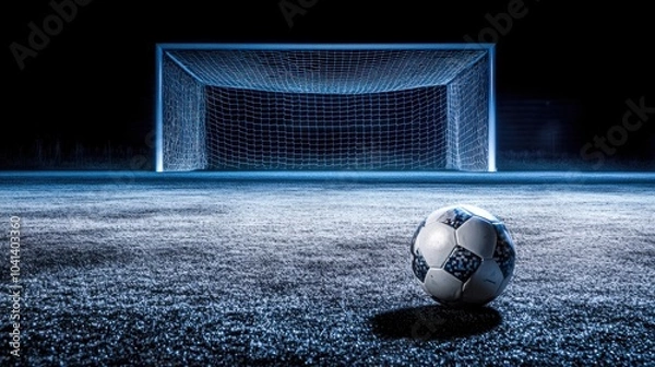 Obraz soccer ball on a rough urban field with goal in the background