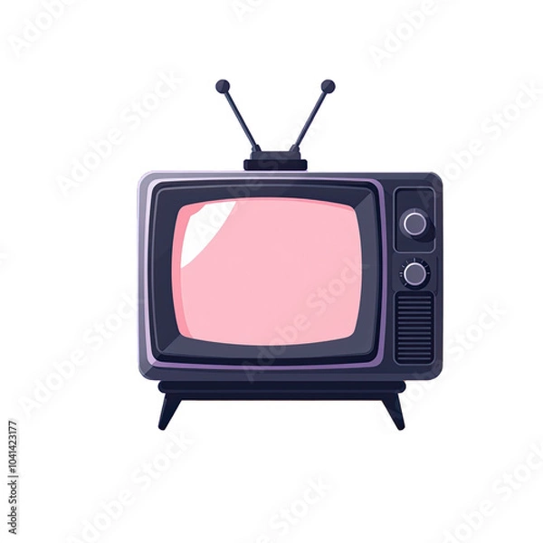 Fototapeta Nostalgic Charm of Retro: An 80s Cartoon-Style Television Set. This playful vintage piece captures the essence of a bygone era, evoking memories of classic shows and timeless entertainment.